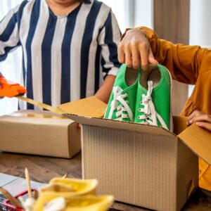 Online small business owner is packing products